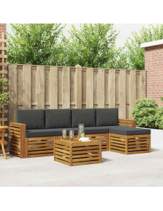 Set divani 6 pcs Naturale e Antracite Legno di Acacia Massello