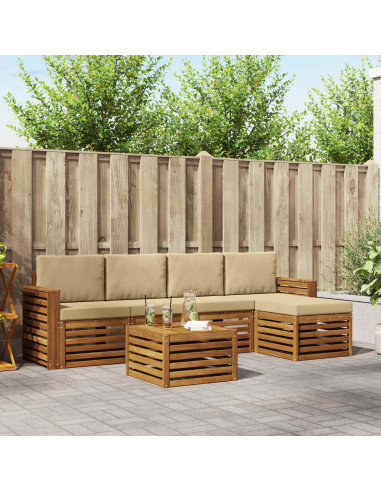 Set divani 6 pcs Naturale e Beige Legno di Acacia Massello