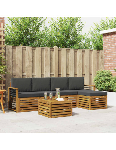 Set divani 6 pcs Naturale e Antracite Legno di Acacia Massello