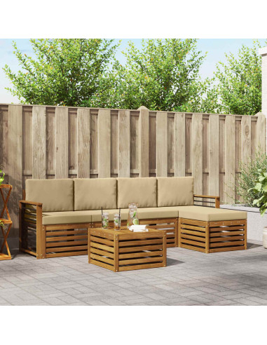 Set divani 6 pcs Naturale e Beige Legno di Acacia Massello