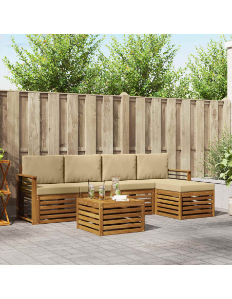 Set divani 6 pcs Naturale e Beige Legno di Acacia Massello