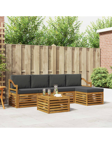 Set divani 6 pcs Naturale e Antracite Legno di Acacia Massello