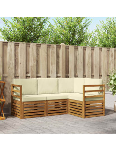 Set divani 4 pcs Naturale e Crema Legno di Acacia Massello