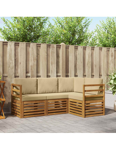 Set divani 4 pcs Naturale e Beige Legno di Acacia Massello