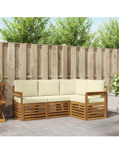 Set divani 4 pcs Naturale e Crema Legno di Acacia Massello