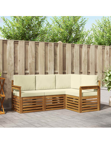 Set divani 4 pcs Naturale e Crema Legno di Acacia Massello