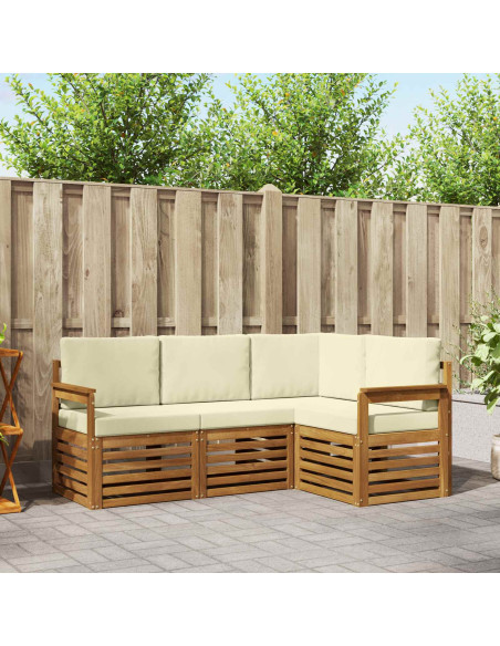 Set divani 4 pcs Naturale e Crema Legno di Acacia Massello