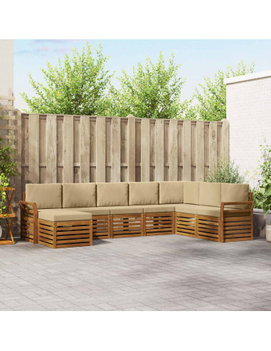 Set divani 8 pcs Naturale e Beige Legno di Acacia Massello
