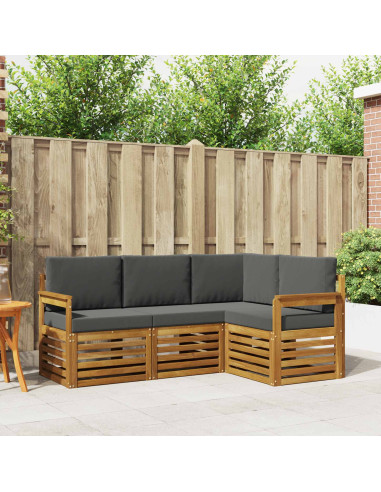 Set divani 4 pcs Naturale e Antracite Legno di Acacia Massello