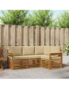Set divani 4 pcs Naturale e Beige Legno di Acacia Massello