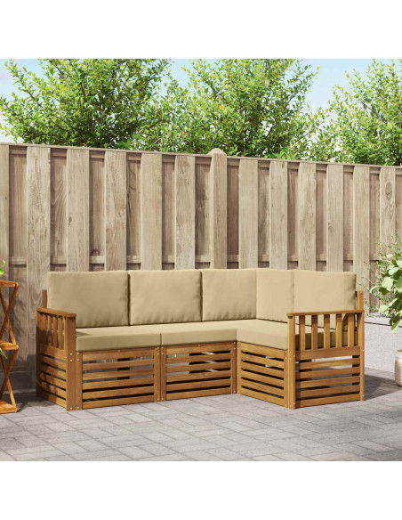 Set divani 4 pcs Naturale e Beige Legno di Acacia Massello