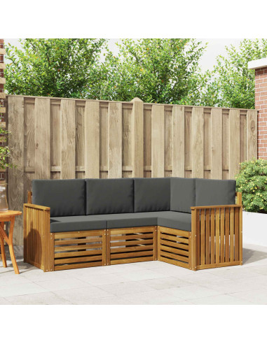 Set divani 4 pcs Naturale e Antracite Legno di Acacia Massello