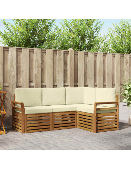 Set divani 4 pcs Naturale e Crema Legno di Acacia Massello