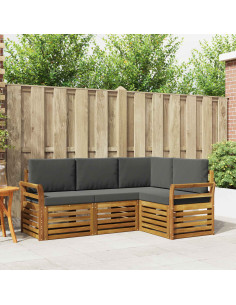 Set divani 4 pcs Naturale e Antracite Legno di Acacia Massello