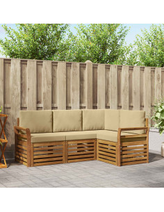 Set divani 4 pcs Naturale e Beige Legno di Acacia Massello