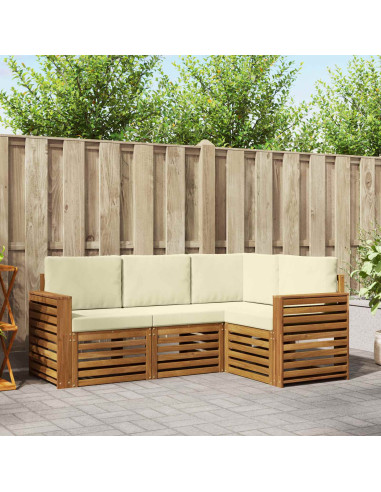 Set divani 4 pcs Naturale e Crema Legno di Acacia Massello