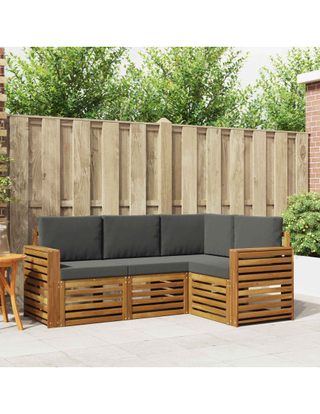 Set divani 4 pcs Naturale e Antracite Legno di Acacia Massello