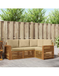Set divani 4 pcs Naturale e Beige Legno di Acacia Massello