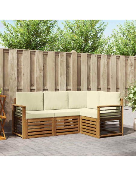 Set divani 4 pcs Naturale e Crema Legno di Acacia Massello