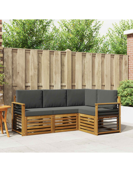 Set divani 4 pcs Naturale e Antracite Legno di Acacia Massello