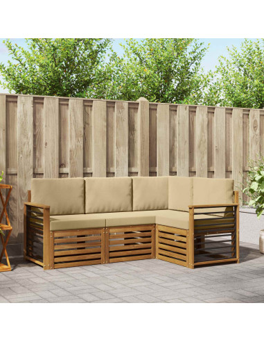 Set divani 4 pcs Naturale e Beige Legno di Acacia Massello