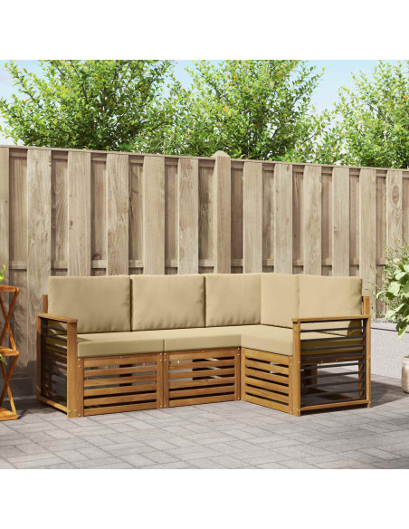 Set divani 4 pcs Naturale e Beige Legno di Acacia Massello