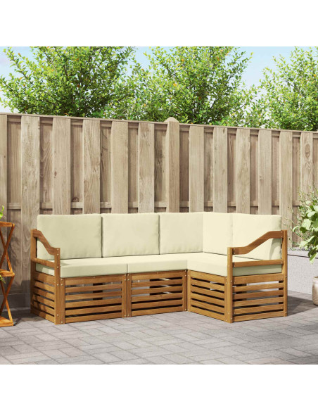 Set divani 4 pcs Naturale e Crema Legno di Acacia Massello