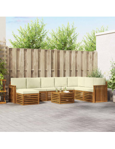 Set divani 9 pcs Naturale e Crema Legno di Acacia Massello