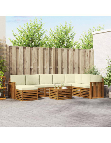 Set divani 9 pcs Naturale e Crema Legno di Acacia Massello