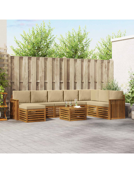 Set divani 9 pcs Naturale e Beige Legno di Acacia Massello