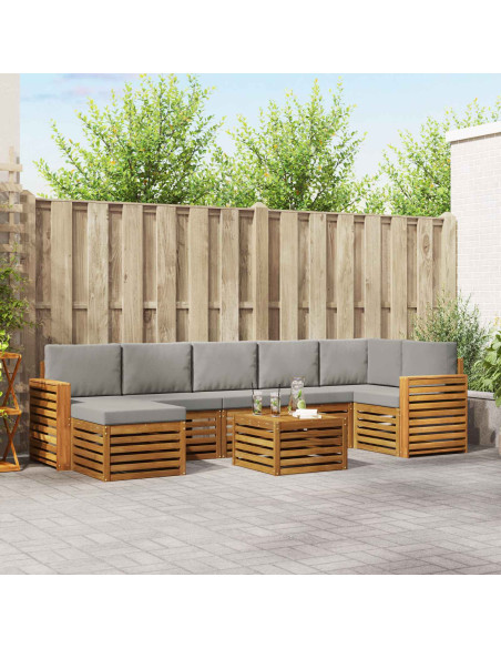Set divani con cuscino 8 pcs Grigio Naturale e Chiaro