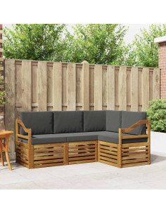 Set divani 4 pcs Naturale e Antracite Legno di Acacia Massello