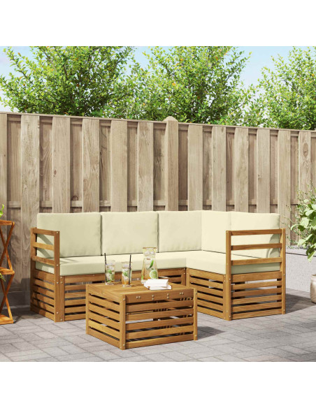 Set divani 5 pcs Naturale e Crema Legno di Acacia Massello