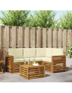 Set divani 5 pcs Naturale e Crema Legno di Acacia Massello