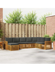 Set divani 8 pcs Naturale e Antracite Legno di Acacia Massello