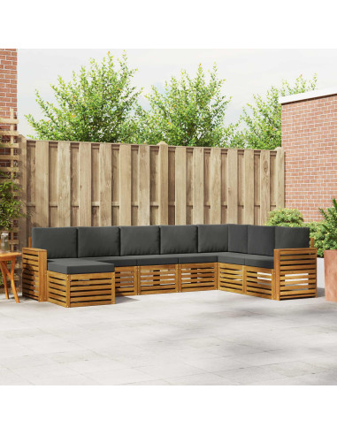 Set divani 8 pcs Naturale e Antracite Legno di Acacia Massello