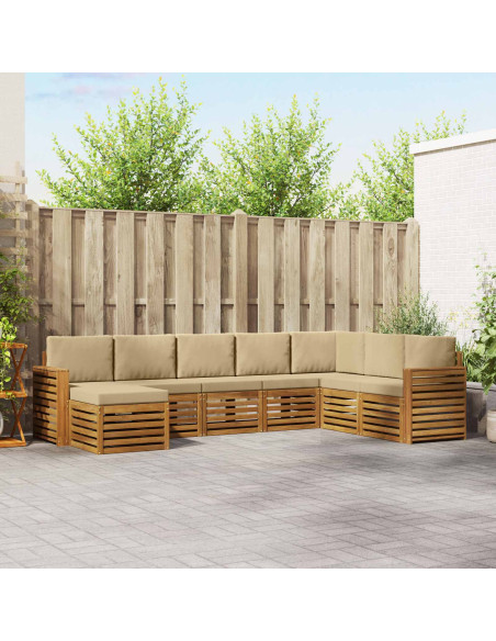 Set divani 8 pcs Naturale e Beige Legno di Acacia Massello