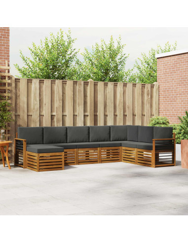 Set divani 8 pcs Naturale e Antracite Legno di Acacia Massello