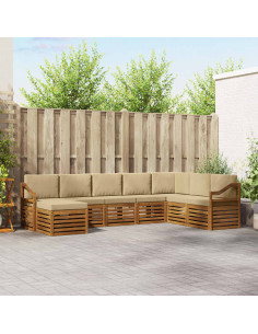 Set divani 8 pcs Naturale e Beige Legno di Acacia Massello