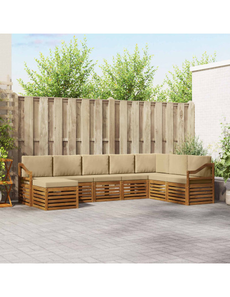 Set divani 8 pcs Naturale e Beige Legno di Acacia Massello