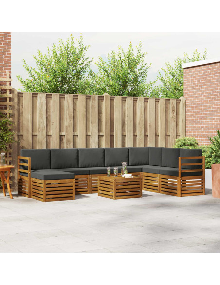 Set divani 9 pcs Naturale e Antracite Legno di Acacia Massello