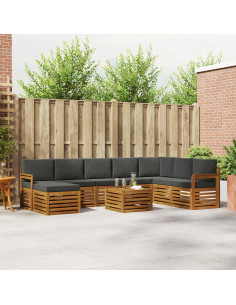 Set divani 9 pcs Naturale e Antracite Legno di Acacia Massello