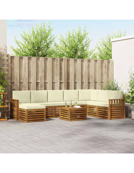 Set divani 9 pcs Naturale e Crema Legno di Acacia Massello