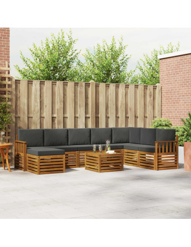 Set divani 9 pcs Naturale e Antracite Legno di Acacia Massello