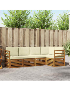 Set divani 5 pcs Naturale e Crema Legno di Acacia Massello