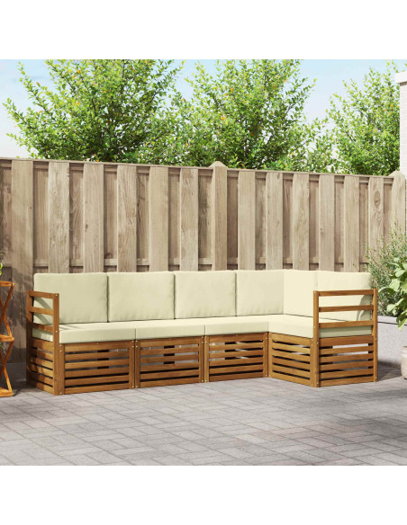 Set divani 5 pcs Naturale e Crema Legno di Acacia Massello