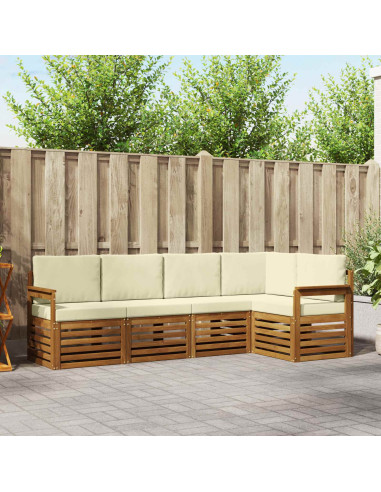 Set divani 5 pcs Naturale e Crema Legno di Acacia Massello