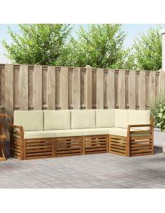 Set divani 5 pcs Naturale e Crema Legno di Acacia Massello