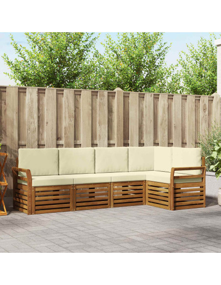 Set divani 5 pcs Naturale e Crema Legno di Acacia Massello