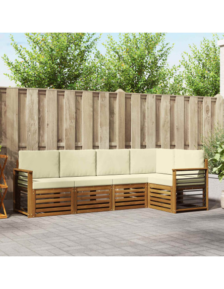 Set divani 5 pcs Naturale e Crema Legno di Acacia Massello